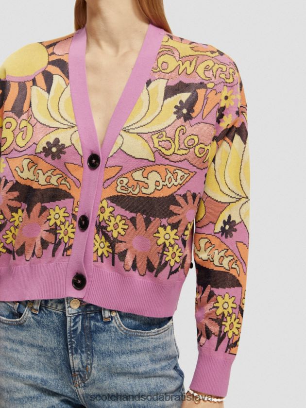 ženy oblečenie orchidea ružová Scotch & Soda Žakárový kardigan s véčkovým výstrihom 4ZV00D129