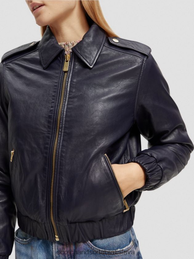 ženy oblečenie námorníctvo Scotch & Soda kožená bunda typu bomber 4ZV00D142