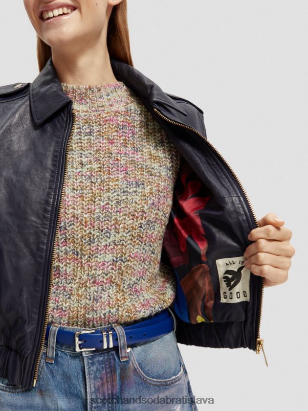 ženy oblečenie námorníctvo Scotch & Soda kožená bunda typu bomber 4ZV00D142