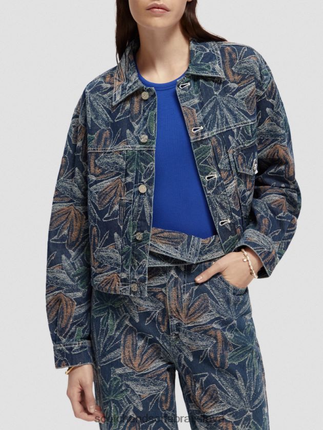 ženy oblečenie umyté indigo Scotch & Soda kvetinová žakárová džínsová bunda 4ZV00D146